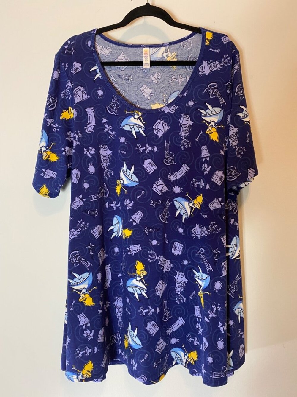 Disney LuLaRoe Blue Alice In Wonderland Swing Dress Short Sleeves 3X